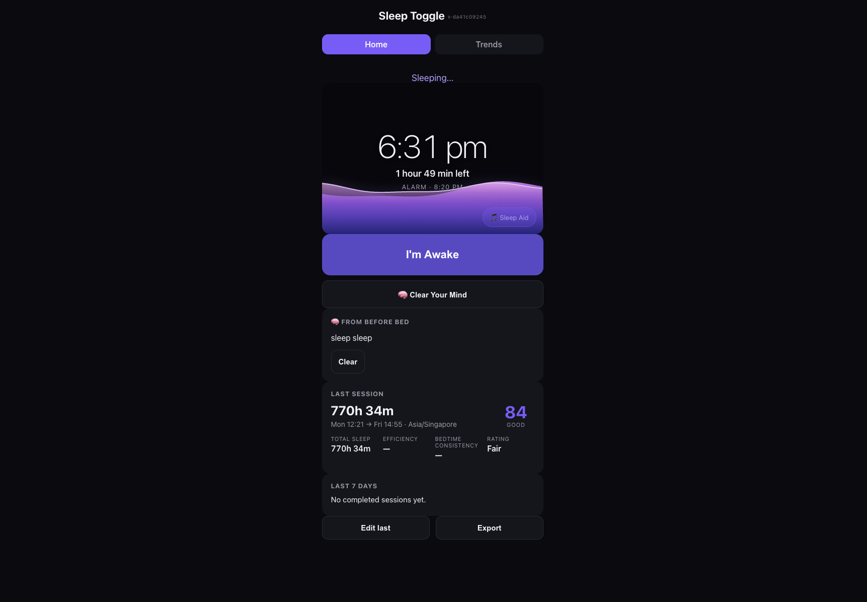 Sleep app screenshot